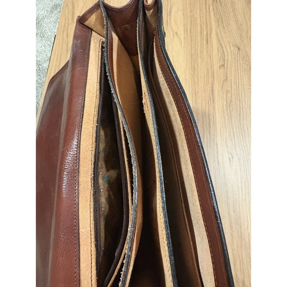Vintage Full Grain Leather Briefcase Messenger Bag 16x12 Brown – Made in USA Zip